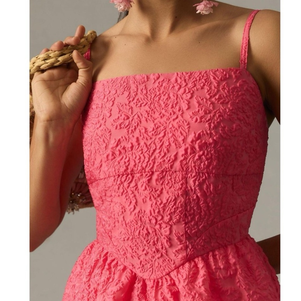Anthropologie Hutch Coral Pink Textured tiered Strap Dress 8 - Picture 2 of 10